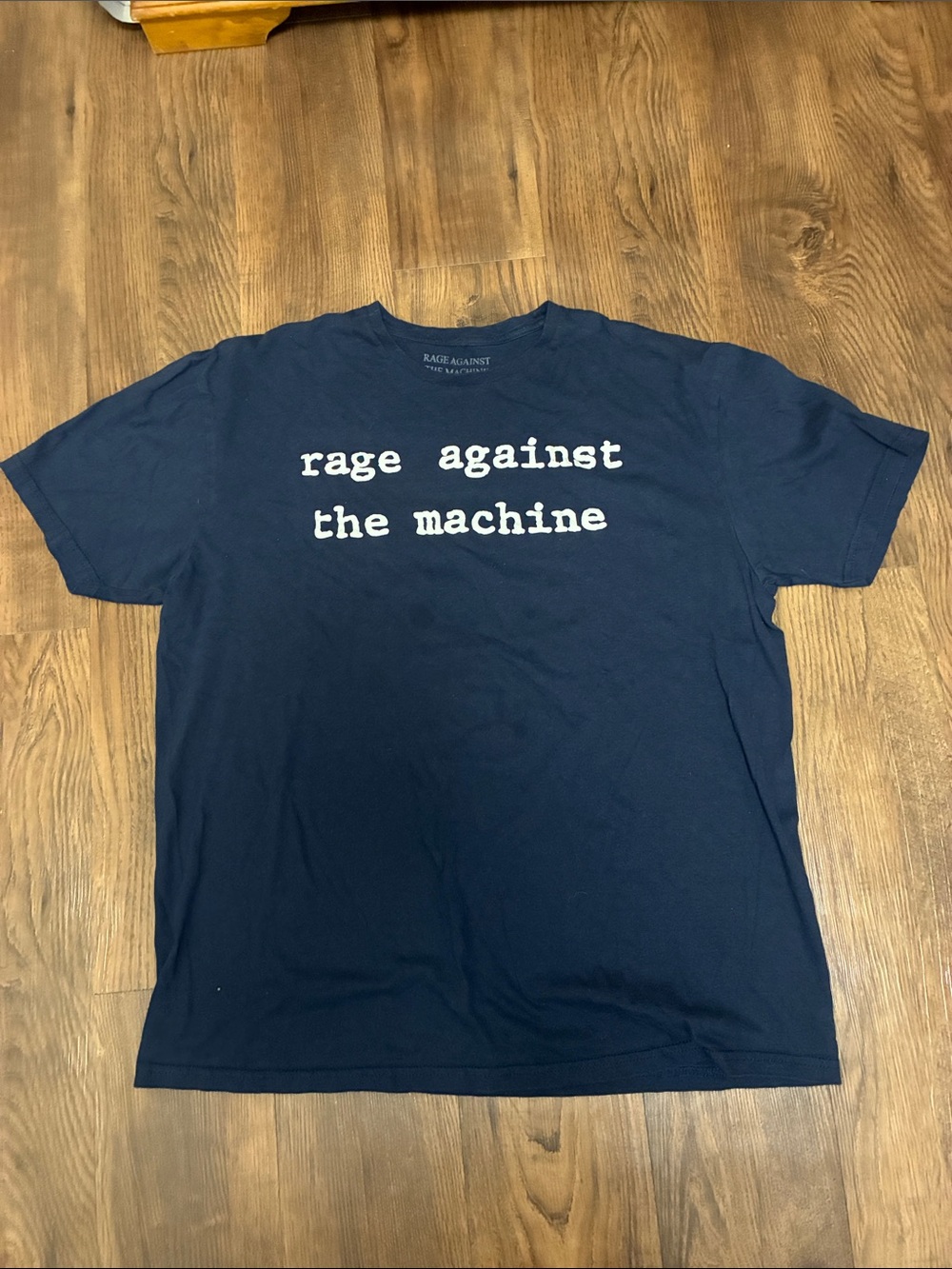 Rage Against the Machine Navy Graphic Tee Band Logo Shirt (notice small stains)